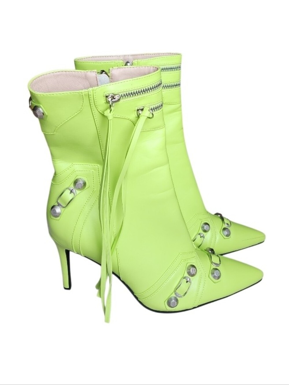Neon Green Pointed Stiletto Ankle Boots